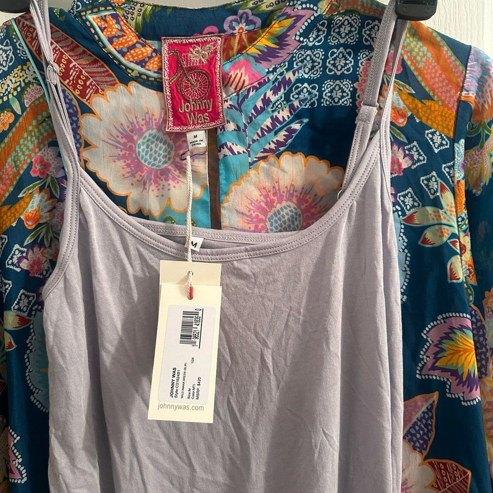 JOHNNY WAS WILD IMANA DRESS (SLIP), Multicolor Floral Long Sleeve. Two Pieces - Picture 15 of 15